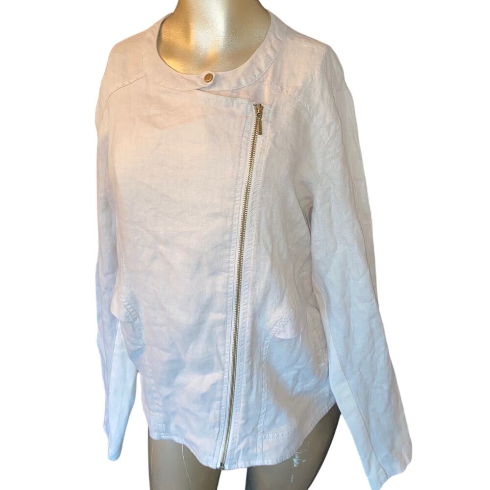 YEST Women Size 10 Jacket Long Sleeve Zip NWT Moto Biege Oatmeal Shade Classic